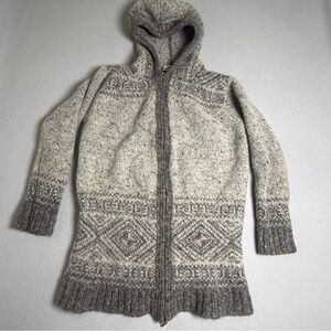 Inis Crafts Knit Hooded Cardigan Womens Medium Gray 100% Wool Zip Up